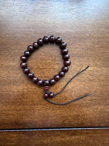 Dark Red Wood Wrist Mala, 10mm, 21 Beads
